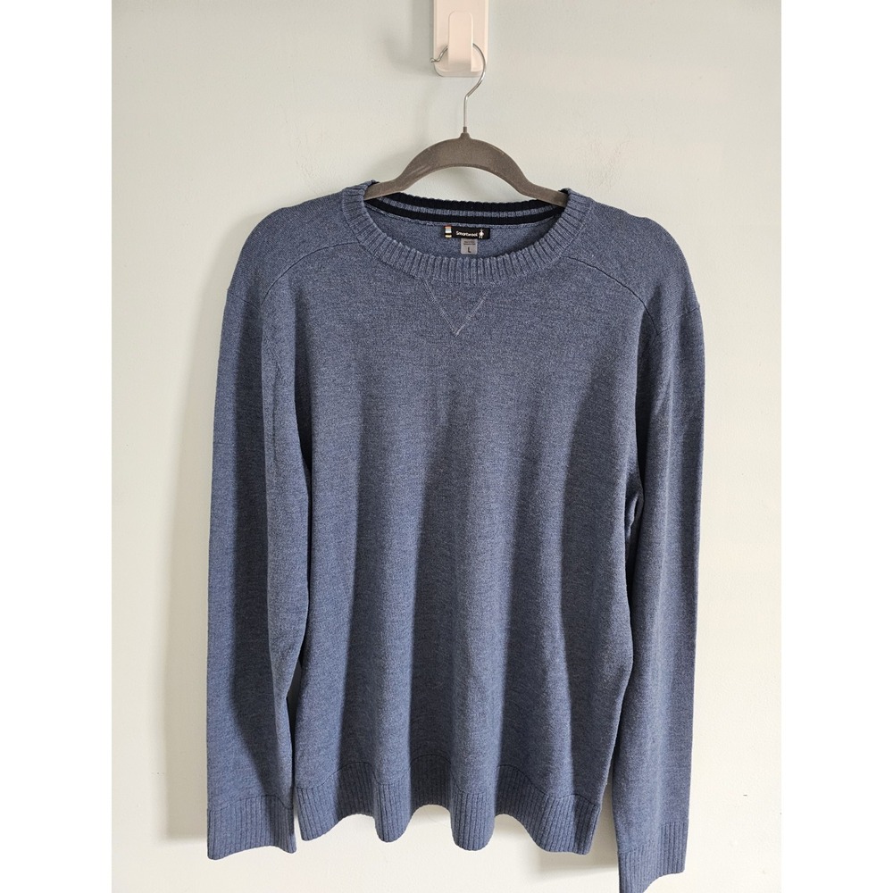 Smartwool Brookline Crew Neck Sweater Men Size Large Blue Wool Blend